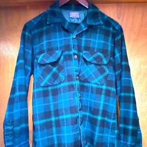 Vintage 70's~Pendleton Woolen Mills~Pure 100% Virgin Wool Green & Blue Plaid